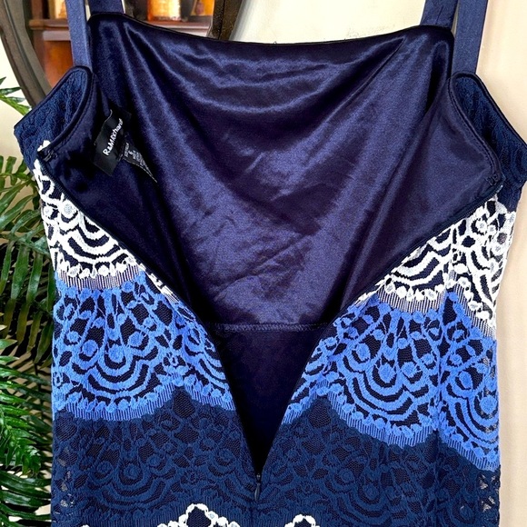 R&M Richards Multi-Shade Blue Scalloped Lace Formal Dress Satin Straps - Picture 8 of 13